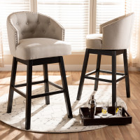 Baxton Studio BBT5210B-Light Beige-BS Theron Transitional Light Beige Fabric Upholstered Wood Swivel Bar Stool Set of 2